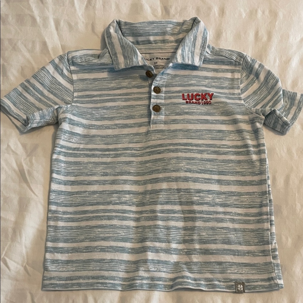 Lucky Brand Blue and White Polo Shirt Casual Striped Design